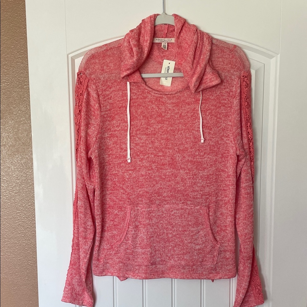 New Aeropostale Pink sweater Hoodie with Lace Detail womens large
